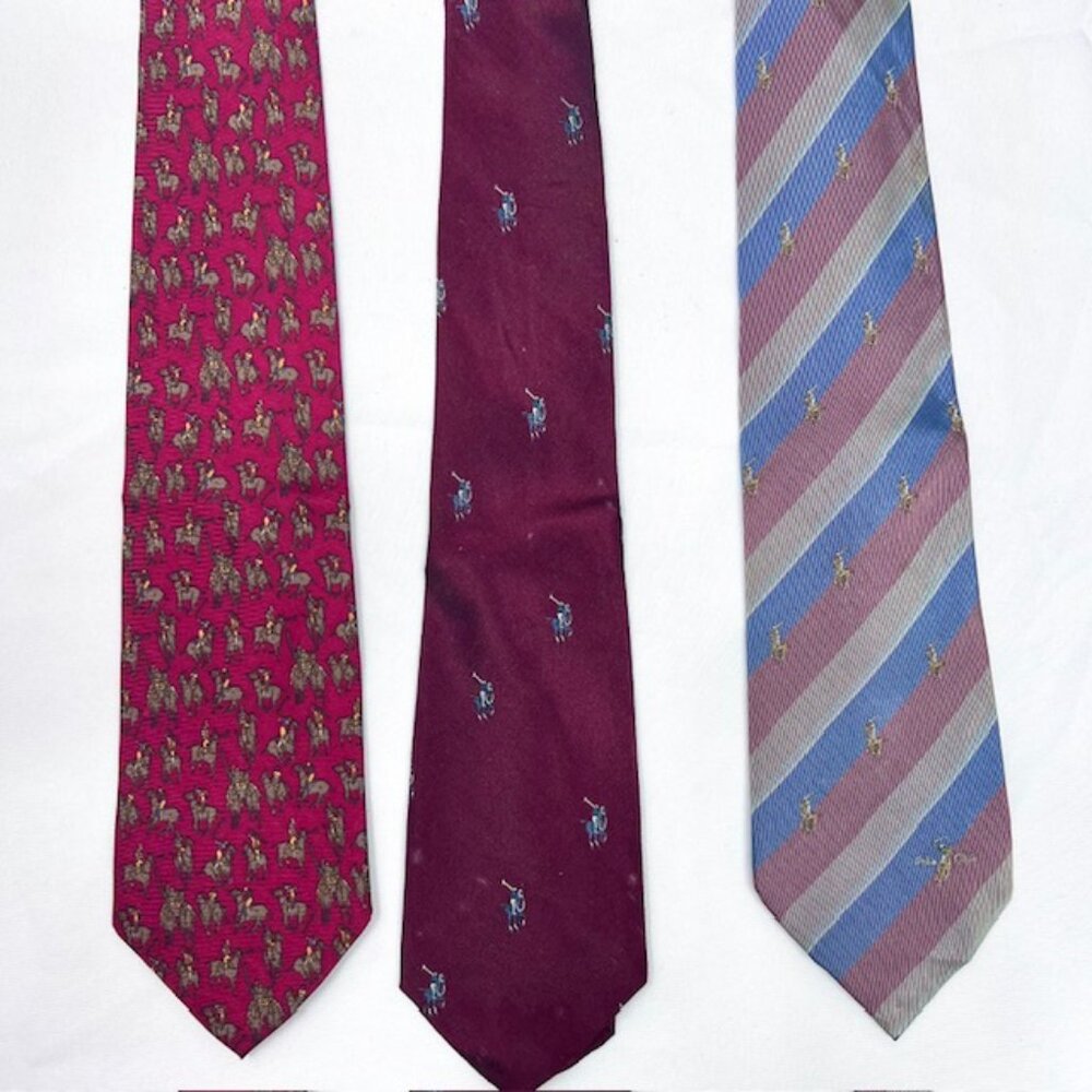 3 Vintage Men Neckties  Polo Club 100% Silk Striped Blue  Polo Horses(64)